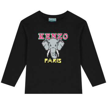 Girls Black Elephant Long Sleeve Top